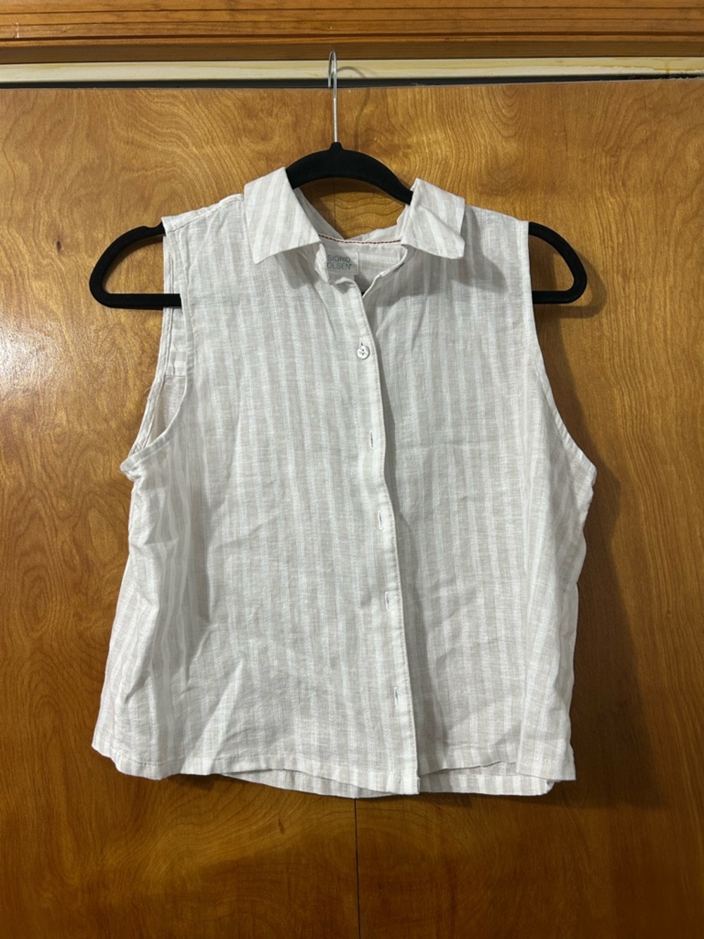 Sigrid Olsen White Sleeveless Button-Down Collared Top